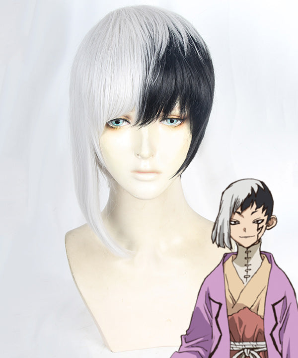 Dr.Stone Gen Asagiri Black White Cosplay Wig