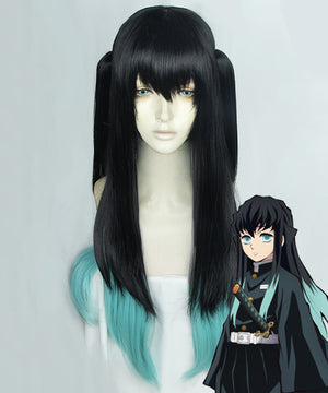 Demon Slayer: Kimetsu No Yaiba Tokitou Muichirou Muichiro Tokito Black Green Cosplay Wig