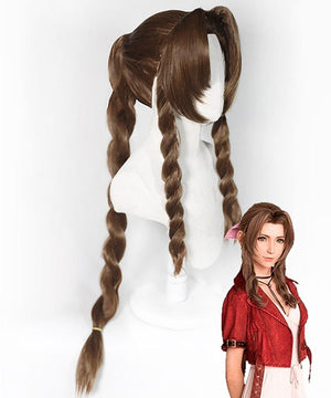 Final Fantasy VII remake FF7 Aerith Gainsborough Aeris Brown Cosplay Wig