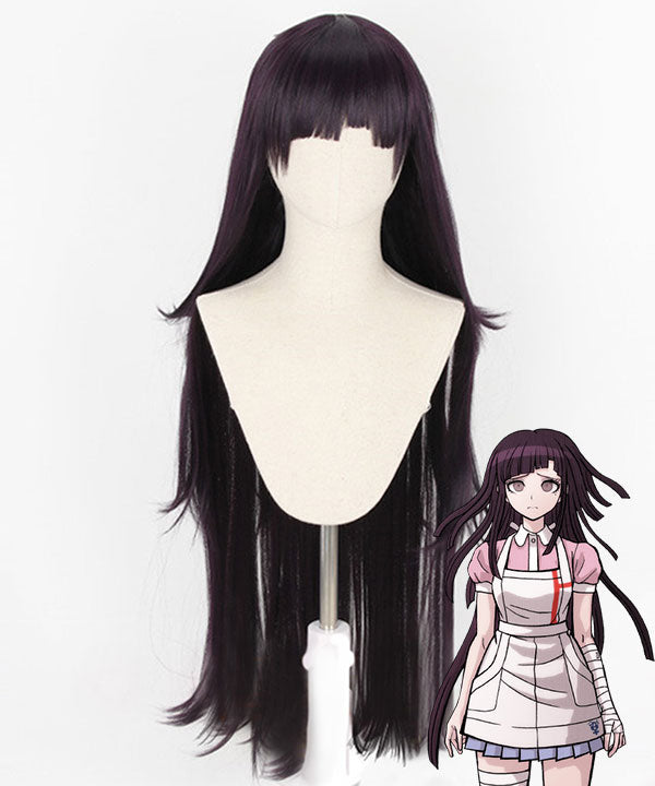 Super Danganronpa Dangan Ronpa 2 Mikan Tsumiki Black Purple Cosplay Wig