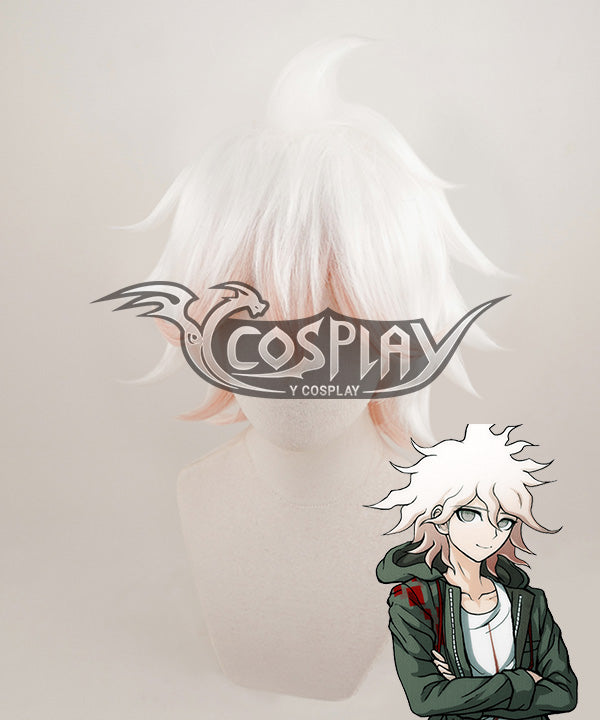 Super Danganronpa 2 Komaeda Nagito White Pink Cosplay Wig