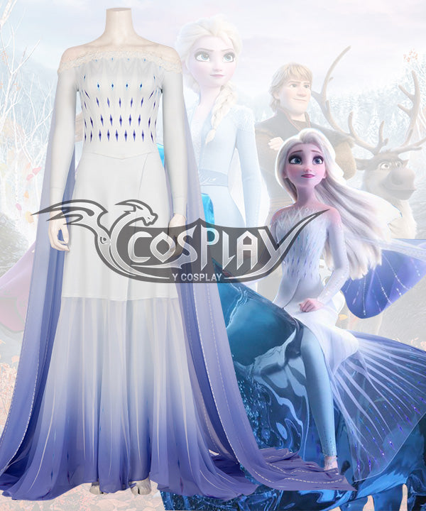 Disney Frozen 2 Elsa Snow Queen Blue White Dress Cosplay Costume