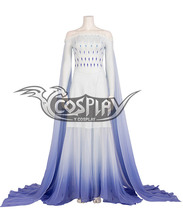 Disney Frozen 2 Elsa Snow Queen Blue White Dress Cosplay Costume
