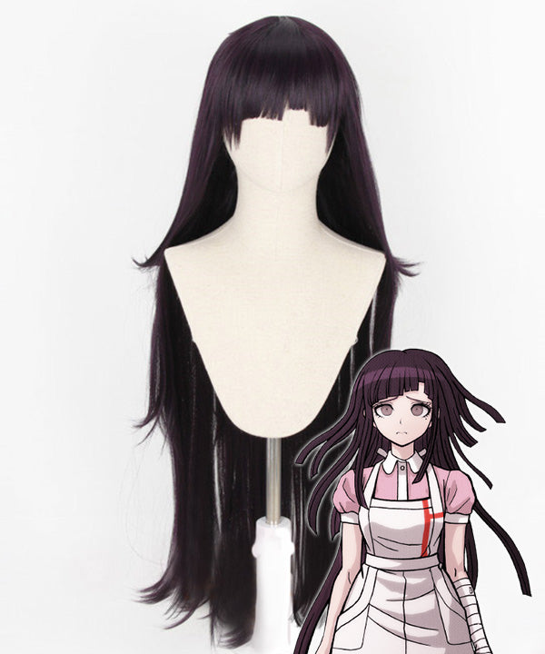 Super Danganronpa Dangan Ronpa 2 Mikan Tsumiki Black Purple Cosplay Wig