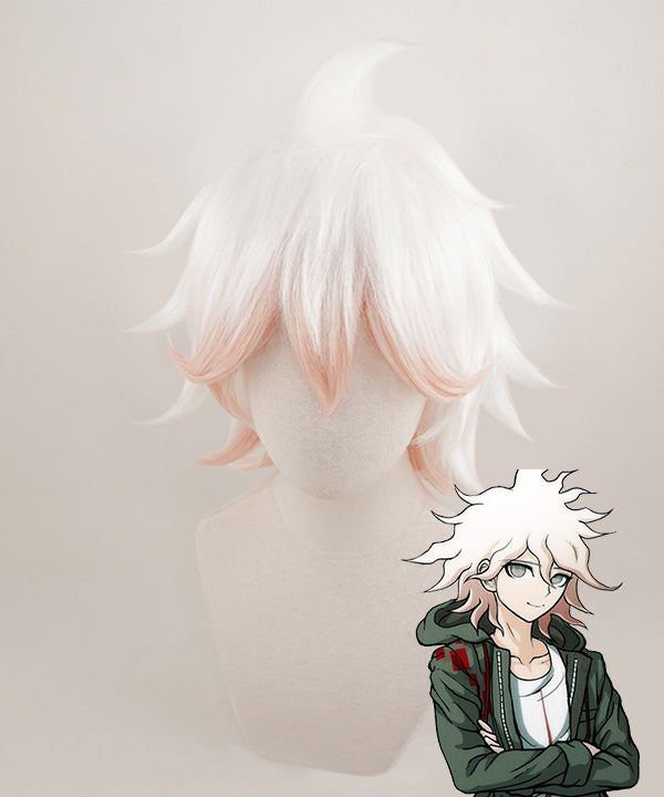 Super Danganronpa 2 Komaeda Nagito White Pink Cosplay Wig