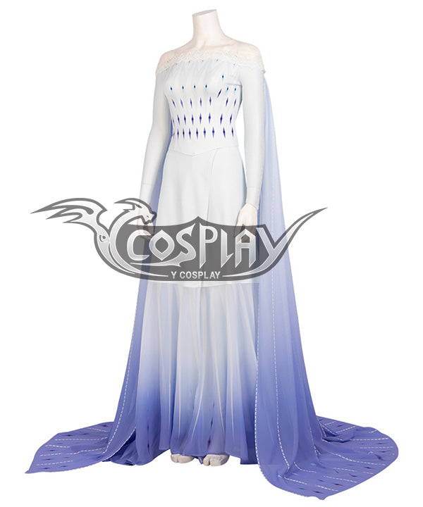 Disney Frozen 2 Elsa Snow Queen Blue White Dress Cosplay Costume