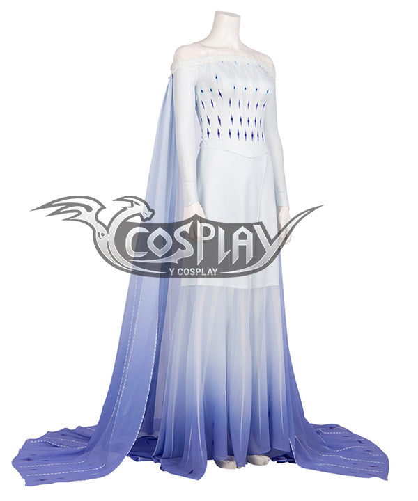 Disney Frozen 2 Elsa Snow Queen Blue White Dress Cosplay Costume