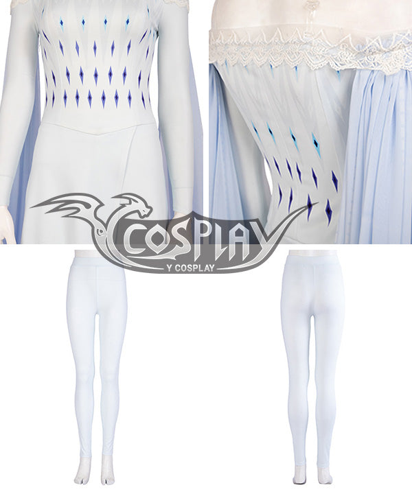 Disney Frozen 2 Elsa Snow Queen Blue White Dress Cosplay Costume