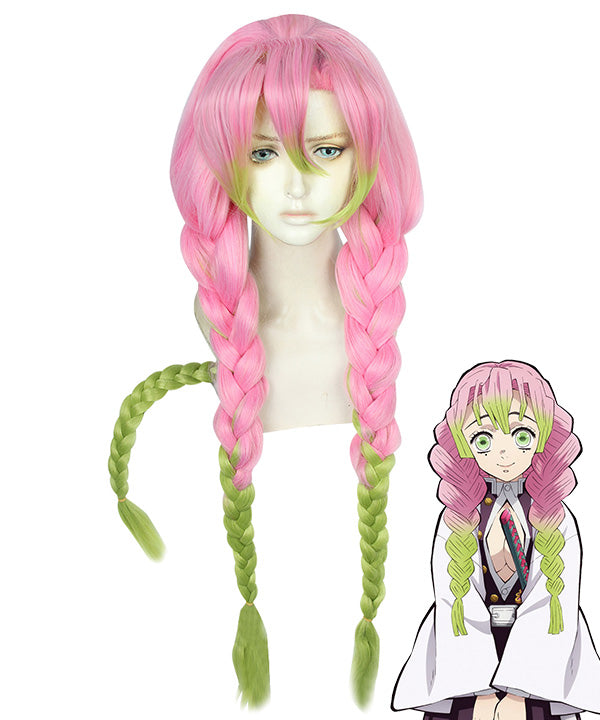 Demon Slayer: Kimetsu No Yaiba Kanroji Mitsuri Pink Green Cosplay Wig