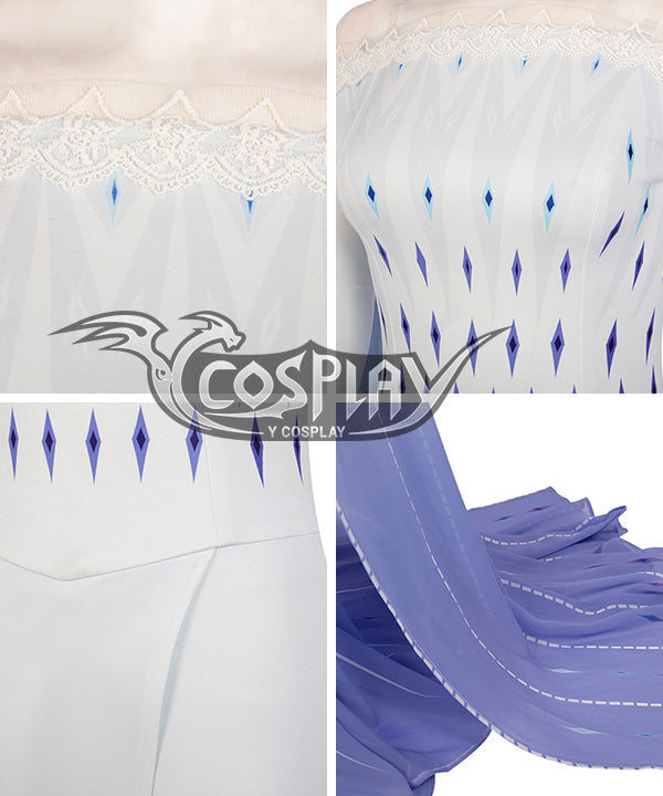 Disney Frozen 2 Elsa Snow Queen Blue White Dress Cosplay Costume